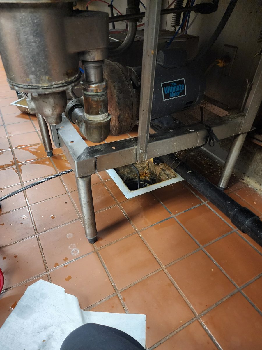 Commercial restaurant kitchen floor drain and grease line cleared by On-Call Rooter