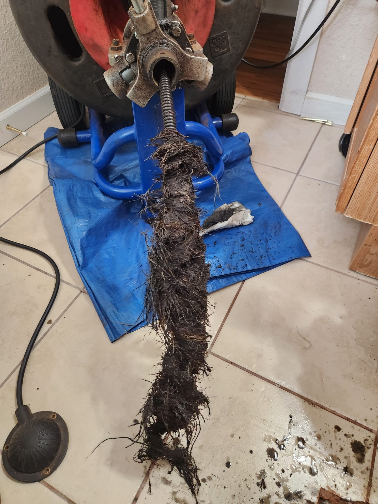 Heavy grease and sludge buildup cleared from kitchen drain in recent job
